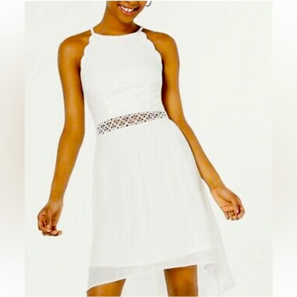 BCX size 9 white lace illusion waist high low dress juniors NWT - Picture 1 of 10